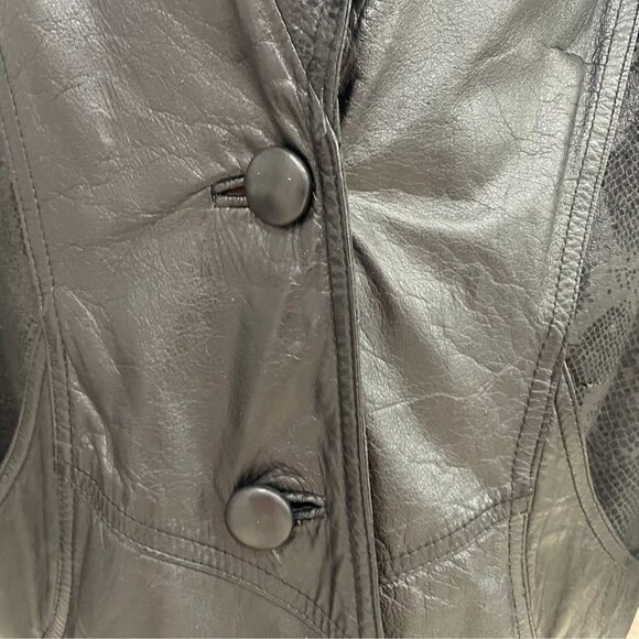 Vintage Black Leather Oversized Jacket Exotic Korea Moto Streetwear Baddie XL - Picture 11 of 16